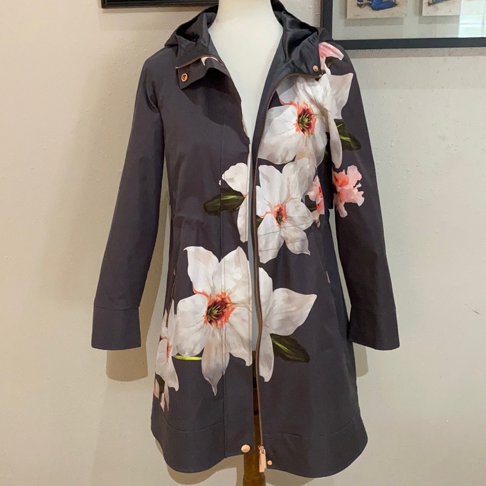 Ted Baker Jacket Floral Rain Coat Size 1 Small Nannci Chatsworth Bloom